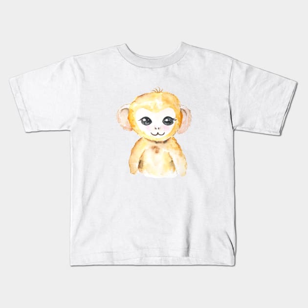 cute baby monkey watercolor Kids T-Shirt by colorandcolor